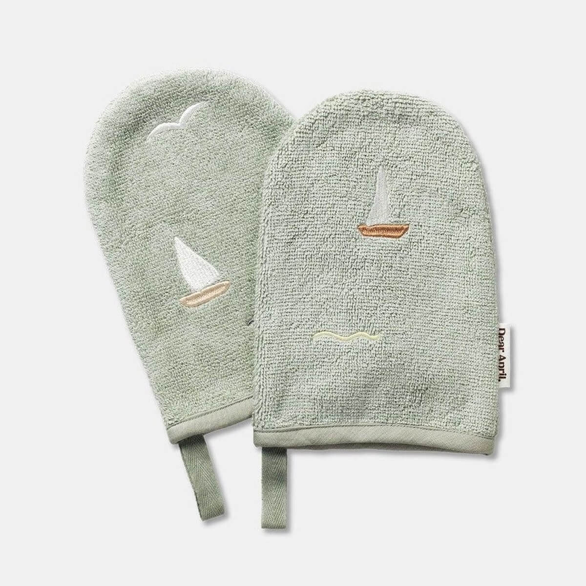 2 gants de toilette 15x22cm PAW embroidered Terry Dear April sailboats