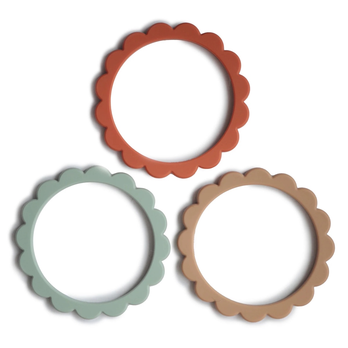 3 bracelets de dentition FLOWER Mushie Cambr.Blue Clementine Nat.