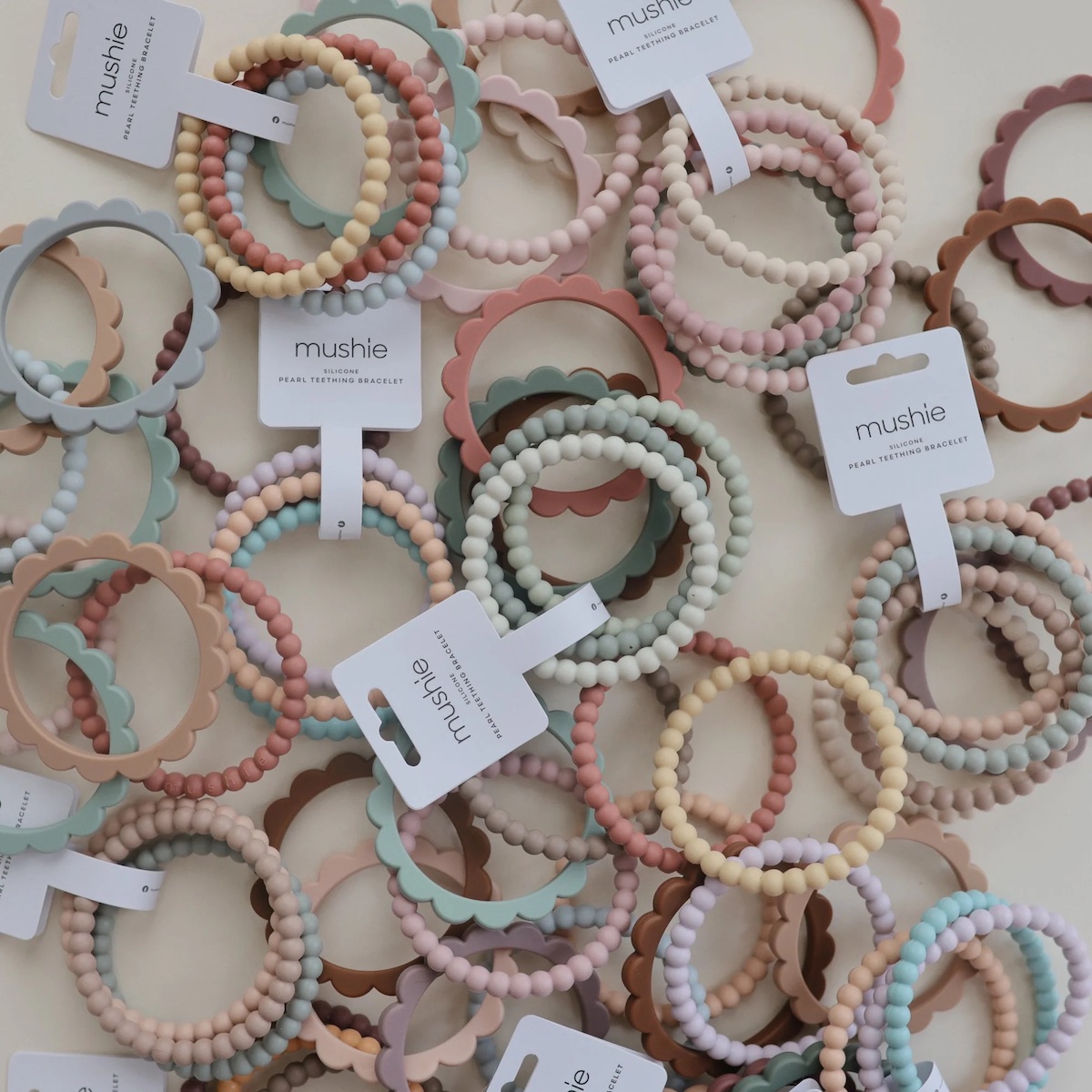 3 bracelets de dentition FLOWER Mushie Cambr.Blue Clementine Nat.