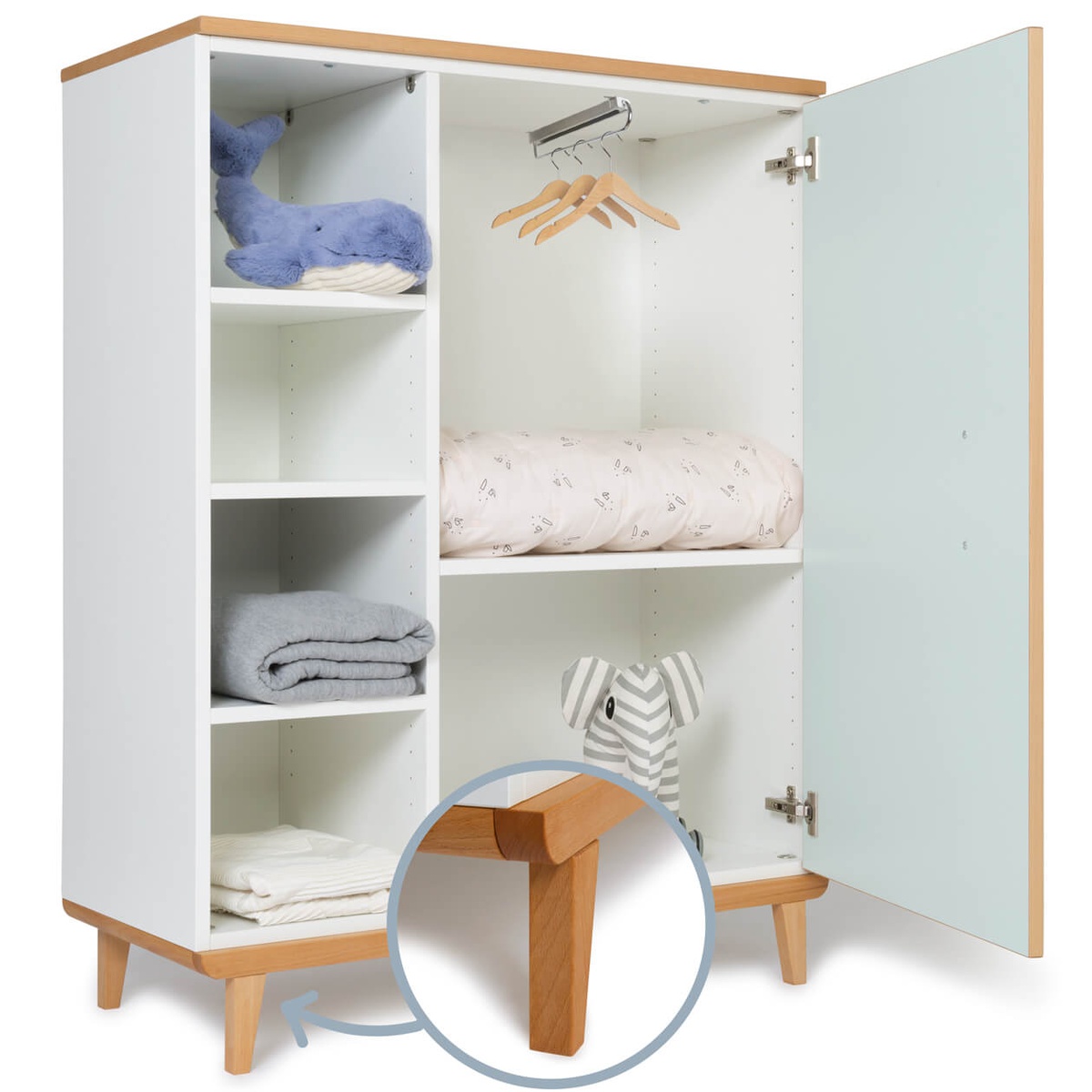 Armoire 120 cm 1 porte NADO Retro finition hêtre mint