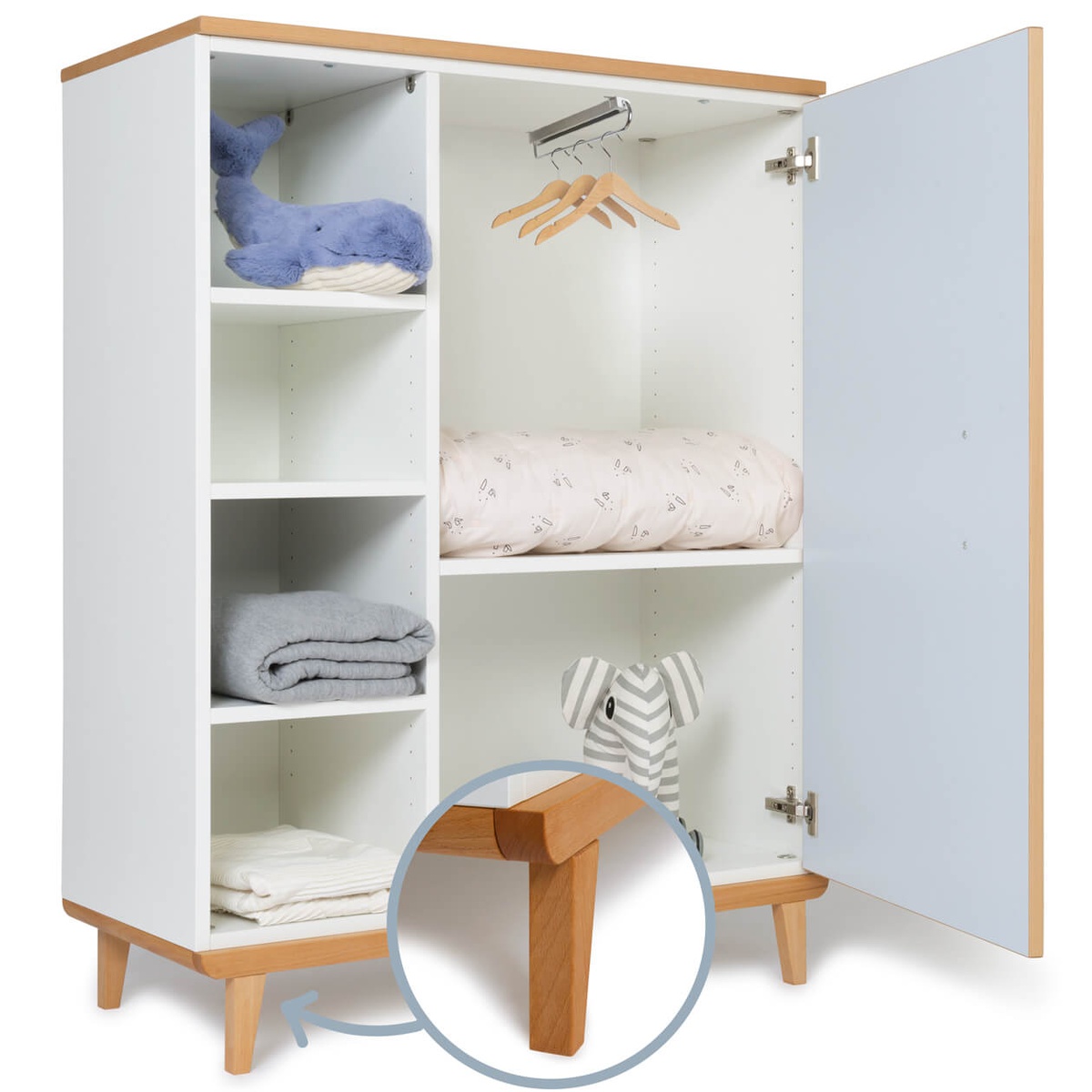 Armoire 120 cm 1 porte NADO Retro finition hêtre sky blue