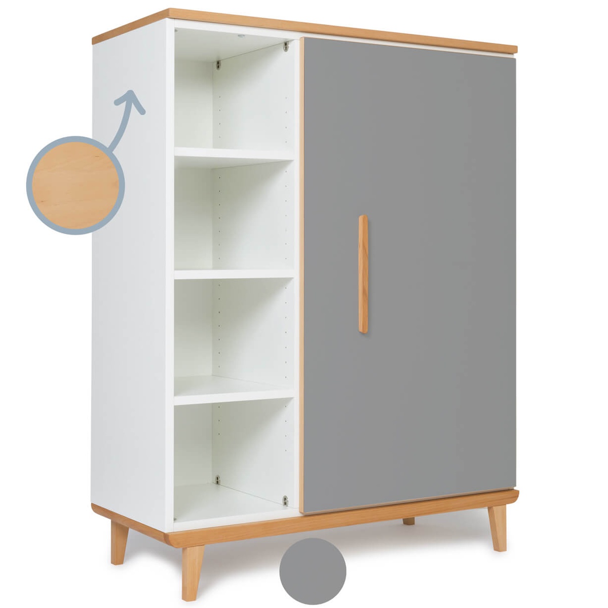 Armoire 120 cm 1 porte NADO Retro finition hêtre slate grey