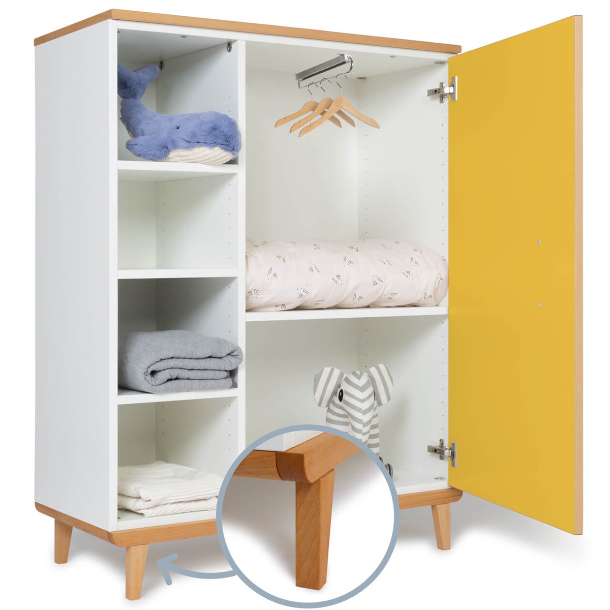 Armoire 120 cm 1 porte NADO Retro finition hêtre sunshine yellow