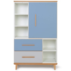 Armoire 147 cm 1 porte 2 tiroirs NADO Retro finition hêtre capri blue-manhattan grey