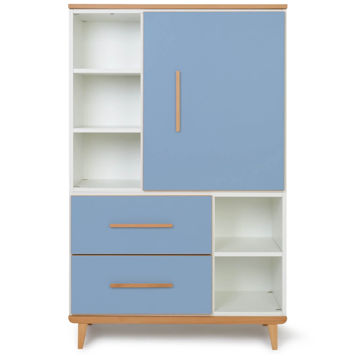 Armoire 147 cm 1 porte 2 tiroirs NADO Retro finition hêtre capri blue