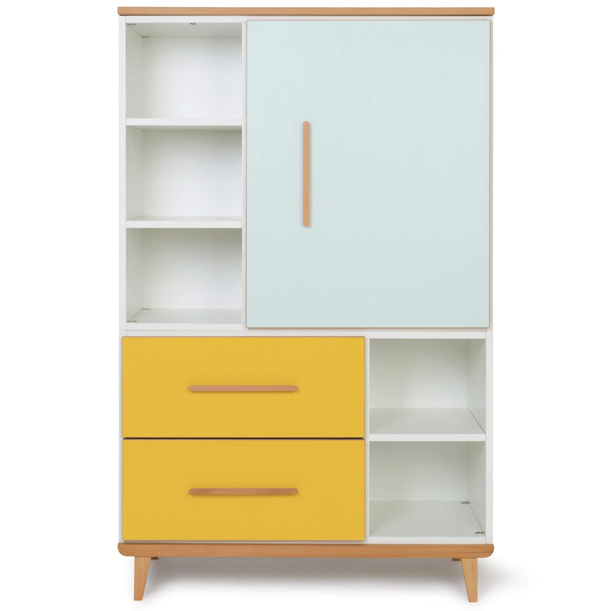 Armoire 147 cm 1 porte 2 tiroirs NADO Retro finition hêtre mint-sunshine yellow