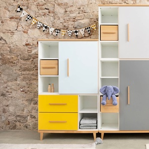 Armoire 147 cm 1 porte 2 tiroirs NADO Retro finition hêtre mint-sunshine yellow