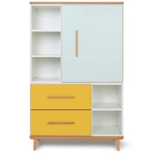 Armoire 147 cm 1 porte 2 tiroirs NADO Retro finition hêtre mint-sunshine yellow