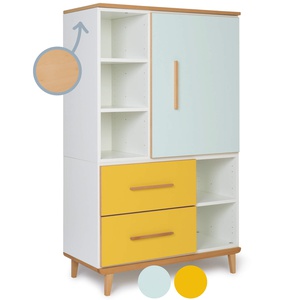 Armoire 147 cm 1 porte 2 tiroirs NADO Retro finition hêtre mint-sunshine yellow
