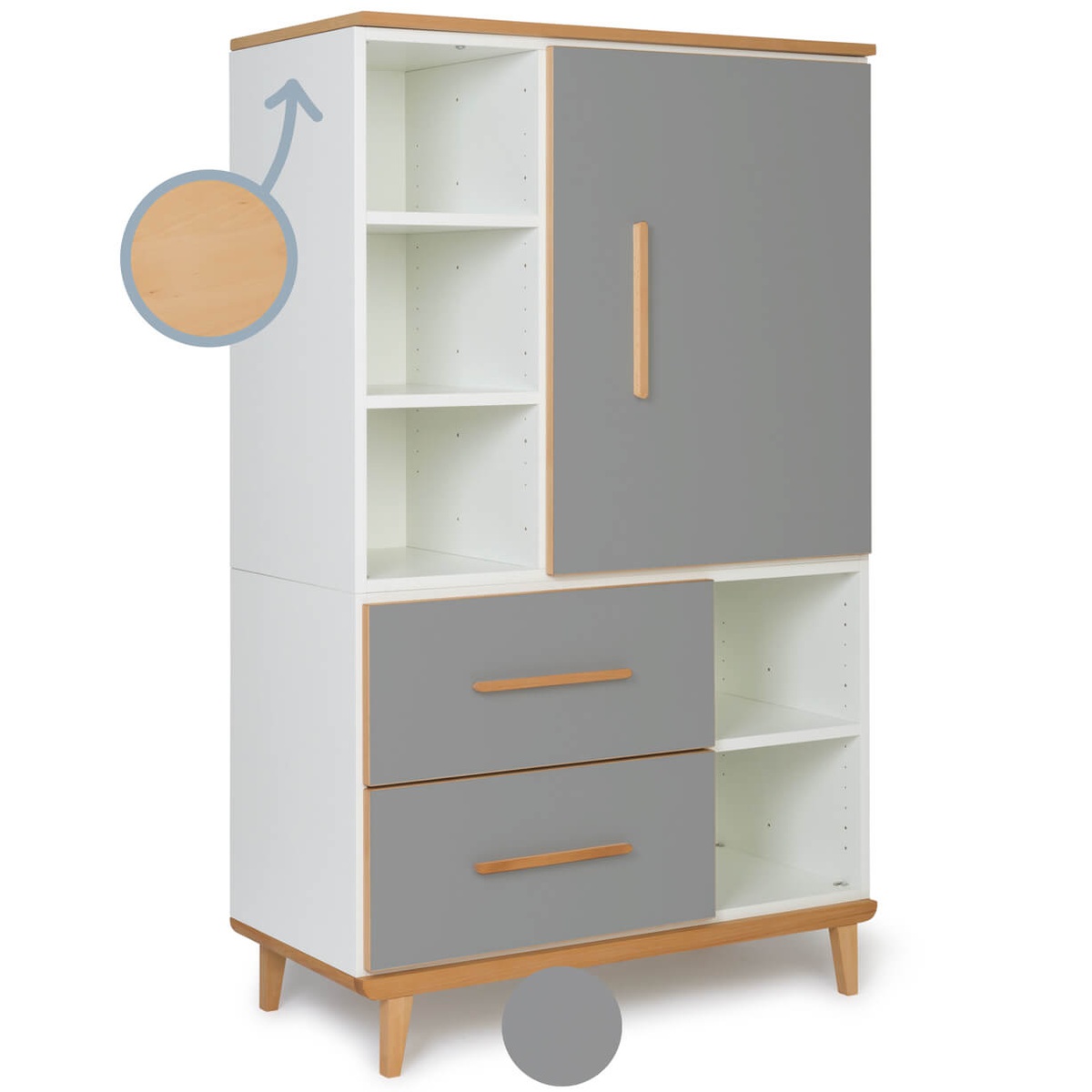 Armoire 147 cm 1 porte 2 tiroirs NADO Retro finition hêtre slate grey