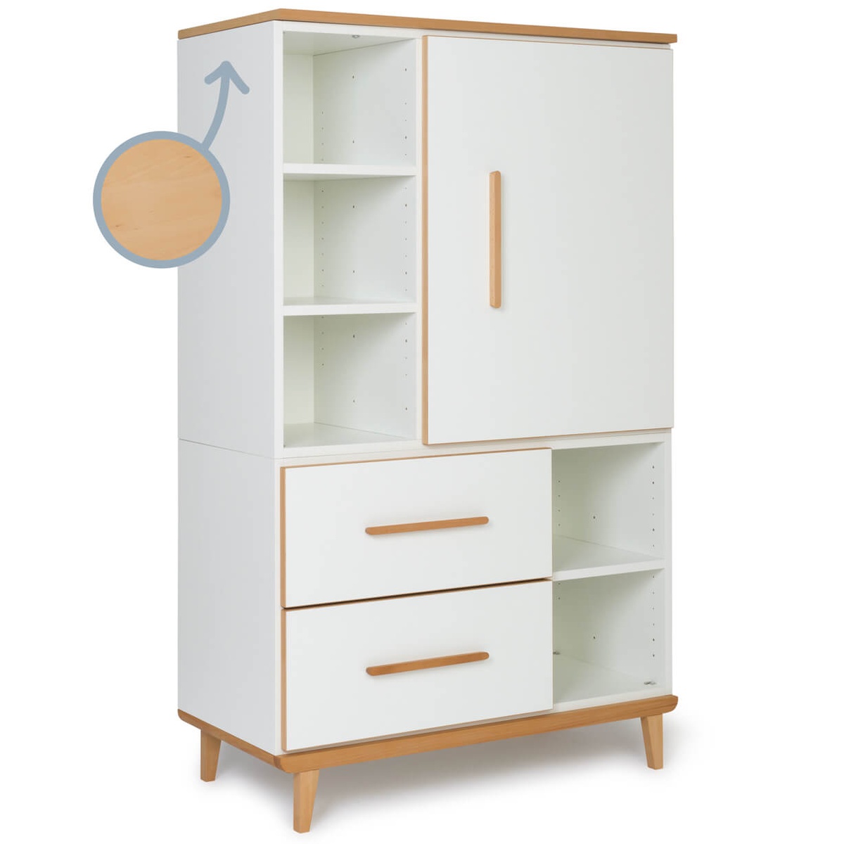 Armoire 147 cm 1 porte 2 tiroirs NADO Retro finition hêtre white