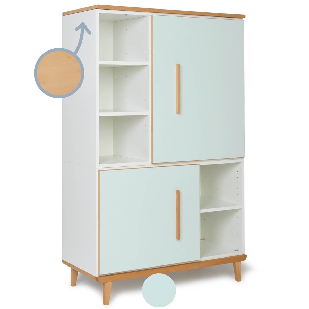 Armoire 147 cm 2 portes NADO Retro finition hêtre mint