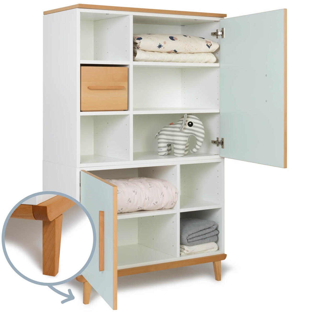 Armoire 147 cm 2 portes NADO Retro finition hêtre mint