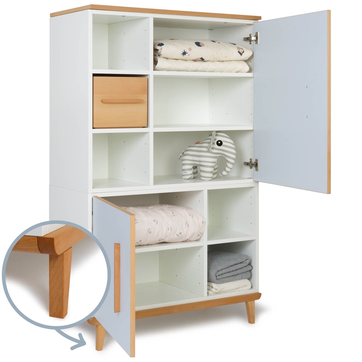 Armoire 147 cm 2 portes NADO Retro finition hêtre sky blue