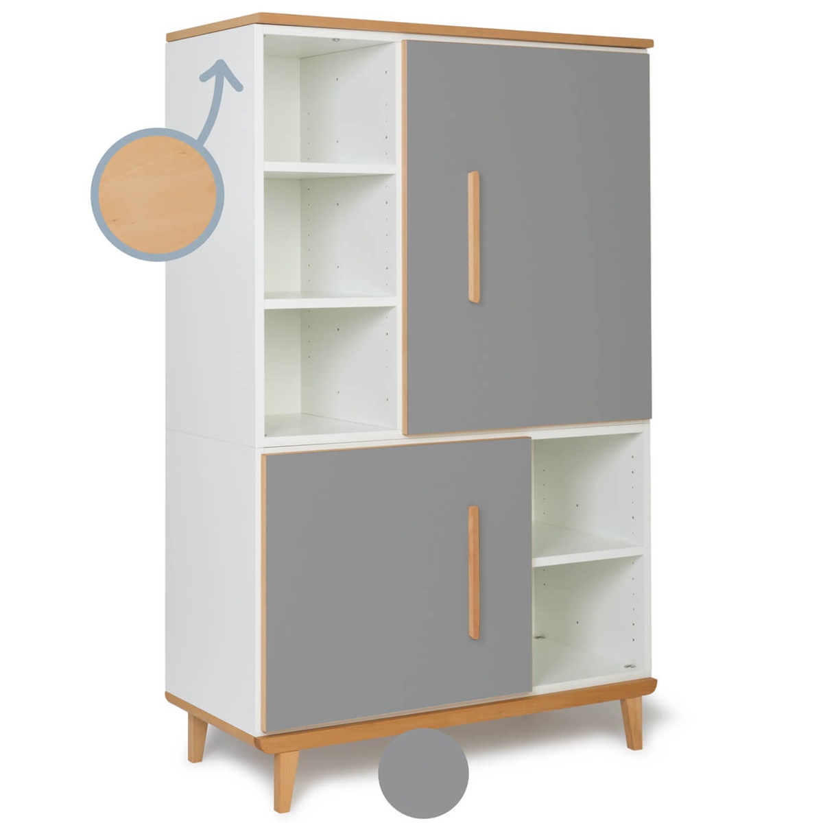 Armoire 147 cm 2 portes NADO Retro finition hêtre slate grey