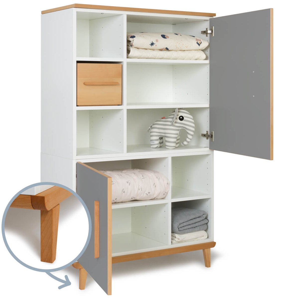 Armoire 147 cm 2 portes NADO Retro finition hêtre slate grey