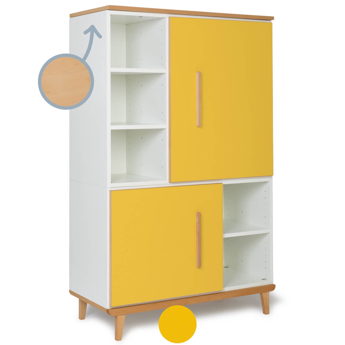 Armoire 147 cm 2 portes NADO Retro finition hêtre sunshine yellow