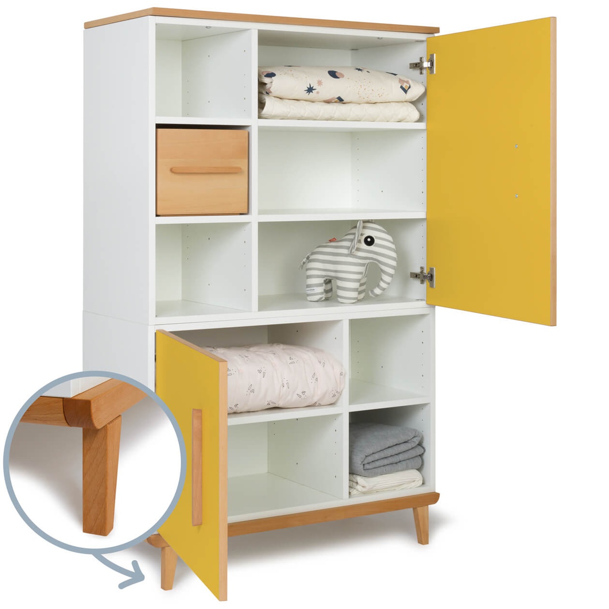 Armoire 147 cm 2 portes NADO Retro finition hêtre sunshine yellow