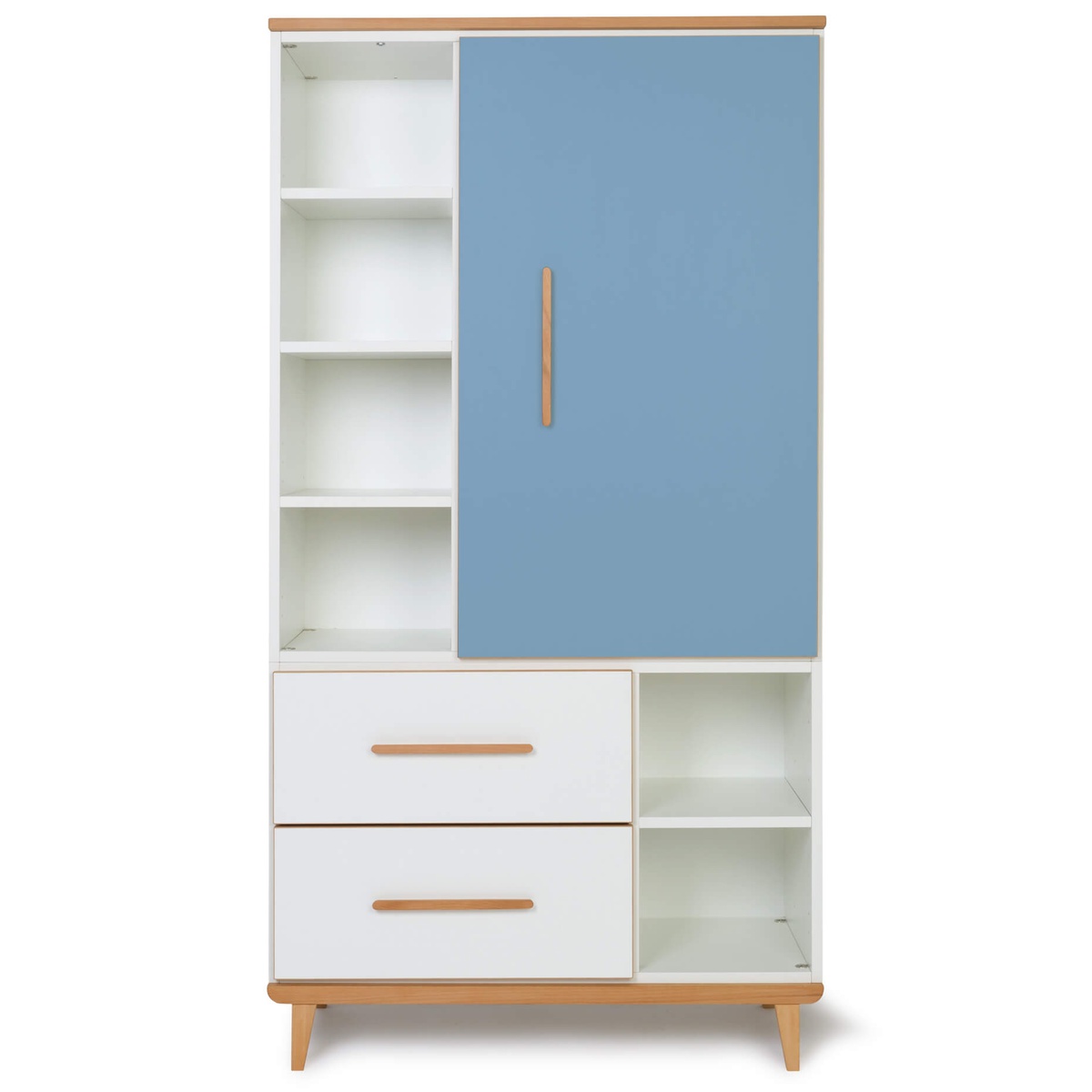 Armoire 173 cm 1 porte 2 tiroirs NADO Retro finition hêtre capri blue-white