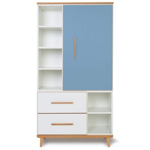 Armoire 173 cm 1 porte 2 tiroirs NADO Retro finition hêtre capri blue-white
