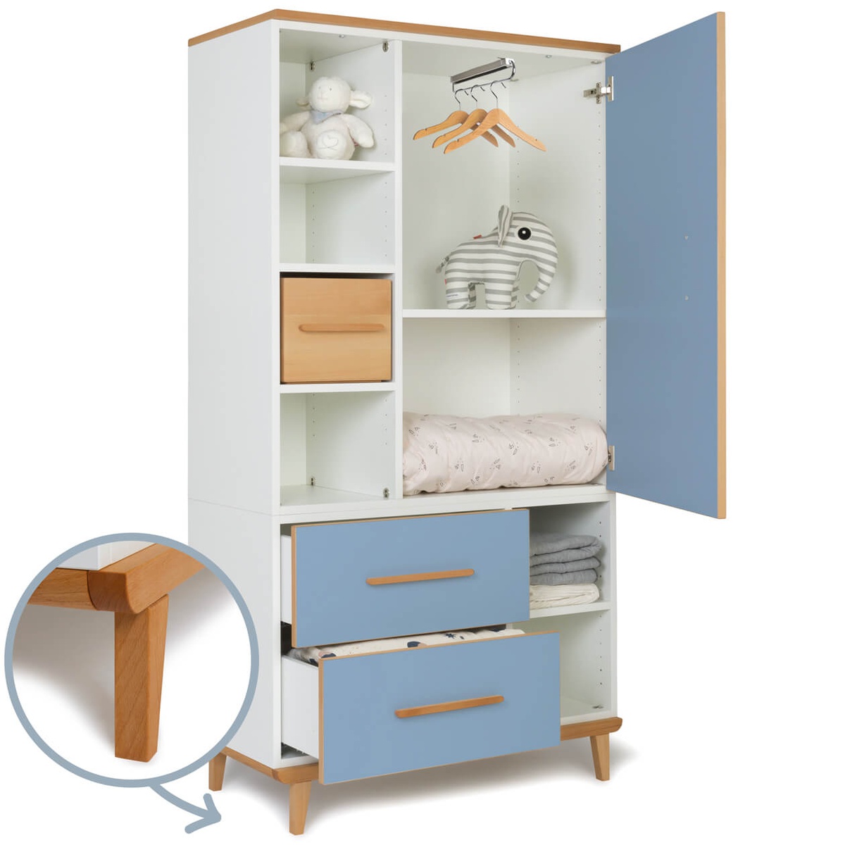 Armoire 173 cm 1 porte 2 tiroirs NADO Retro finition hêtre capri blue