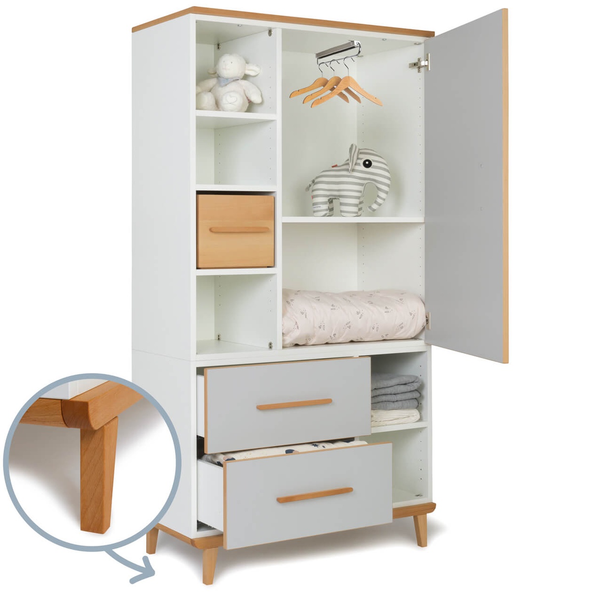 Armoire 173 cm 1 porte 2 tiroirs NADO Retro finition hêtre manhattan grey
