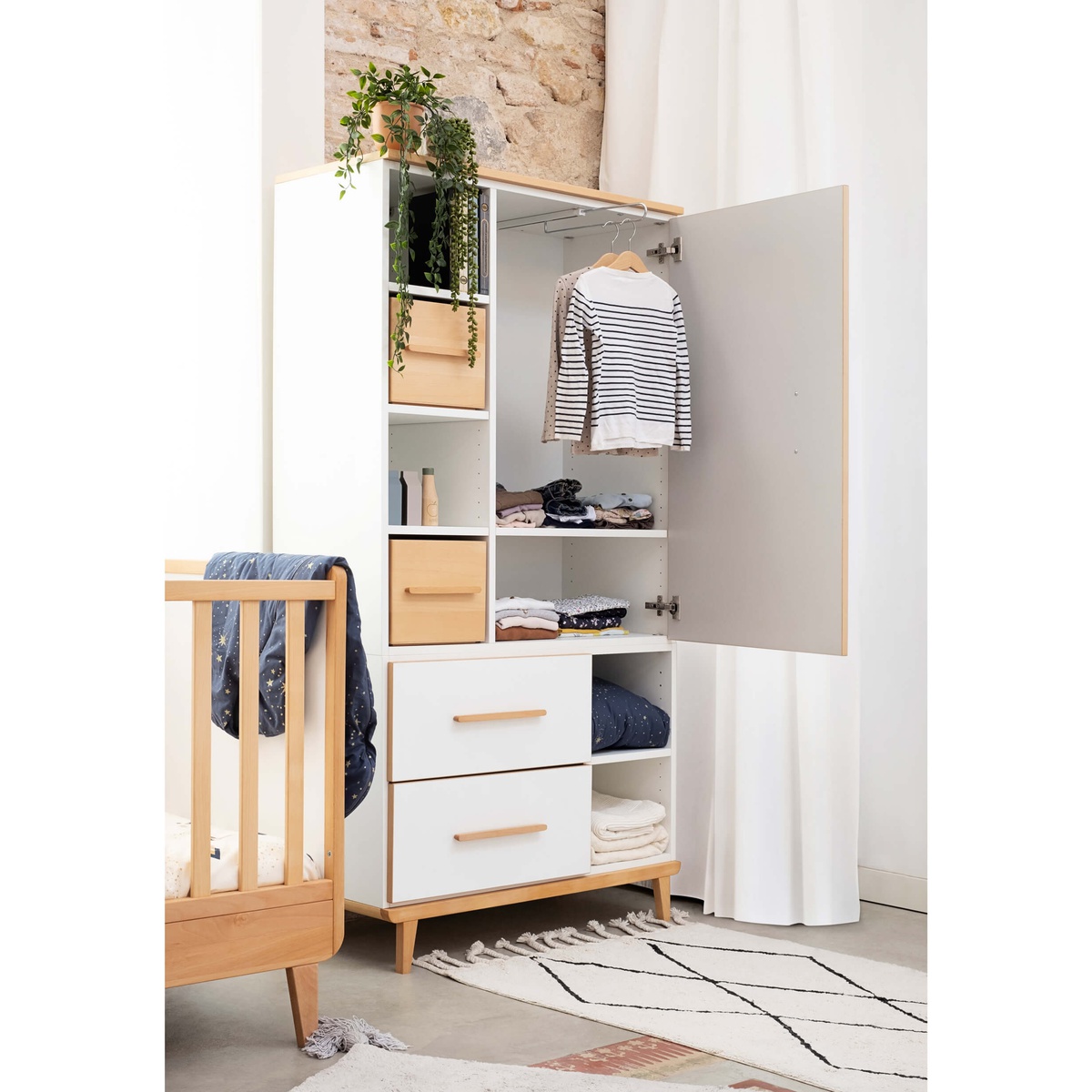Armoire 173 cm 1 porte 2 tiroirs NADO Retro finition hêtre manhattan grey