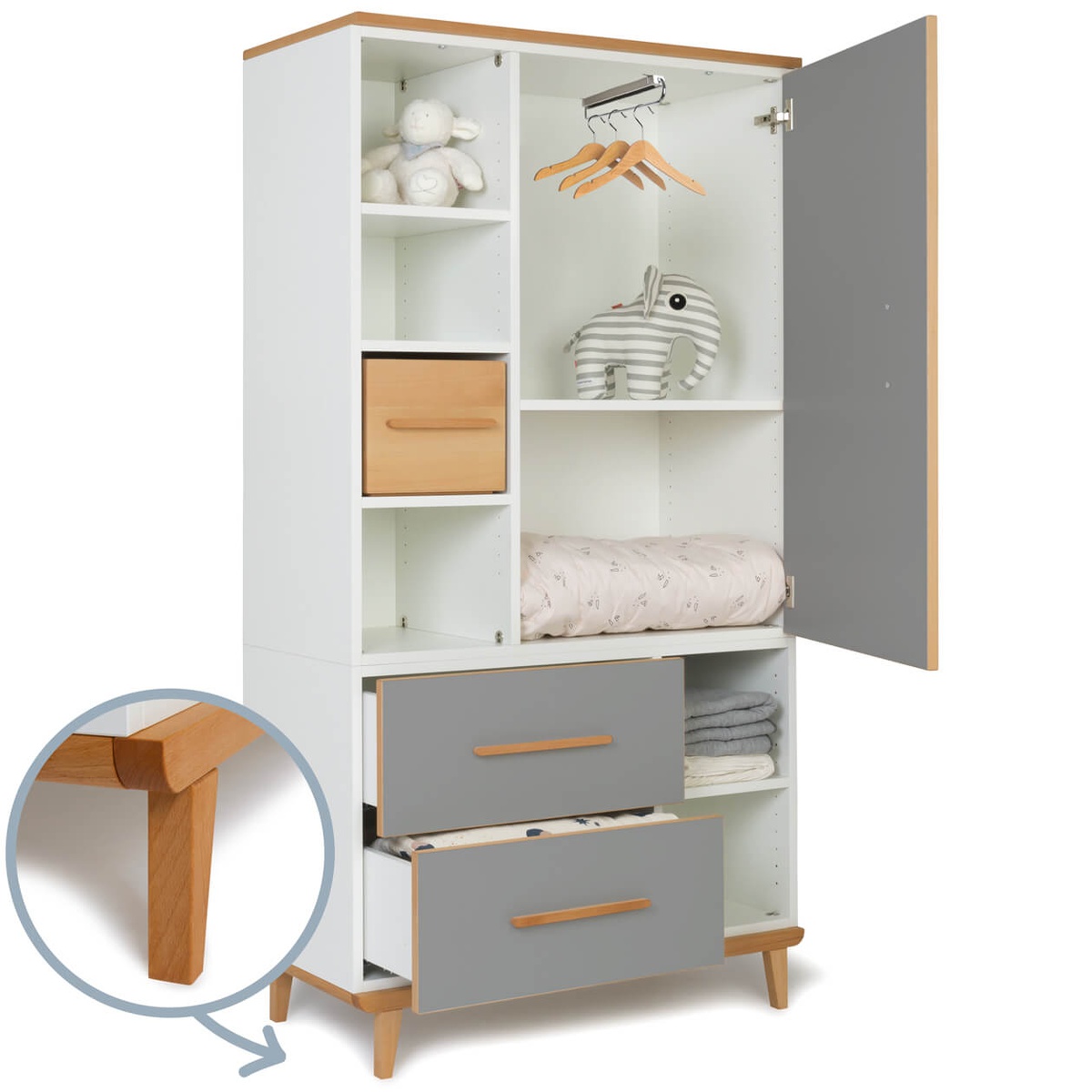 Armoire 173 cm 1 porte 2 tiroirs NADO Retro finition hêtre slate grey