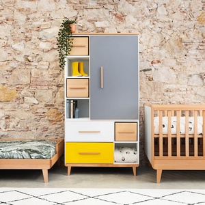 Armoire 173 cm 1 porte 2 tiroirs NADO Retro finition hêtre slate grey