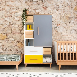 Armoire 173 cm 1 porte 2 tiroirs NADO Retro finition hêtre sunshine yellow