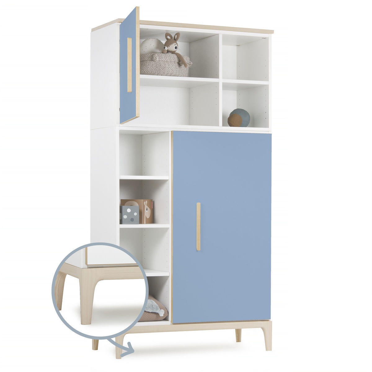 Armoire 173 cm 2 portes NADO Curve finition frêne capri blue