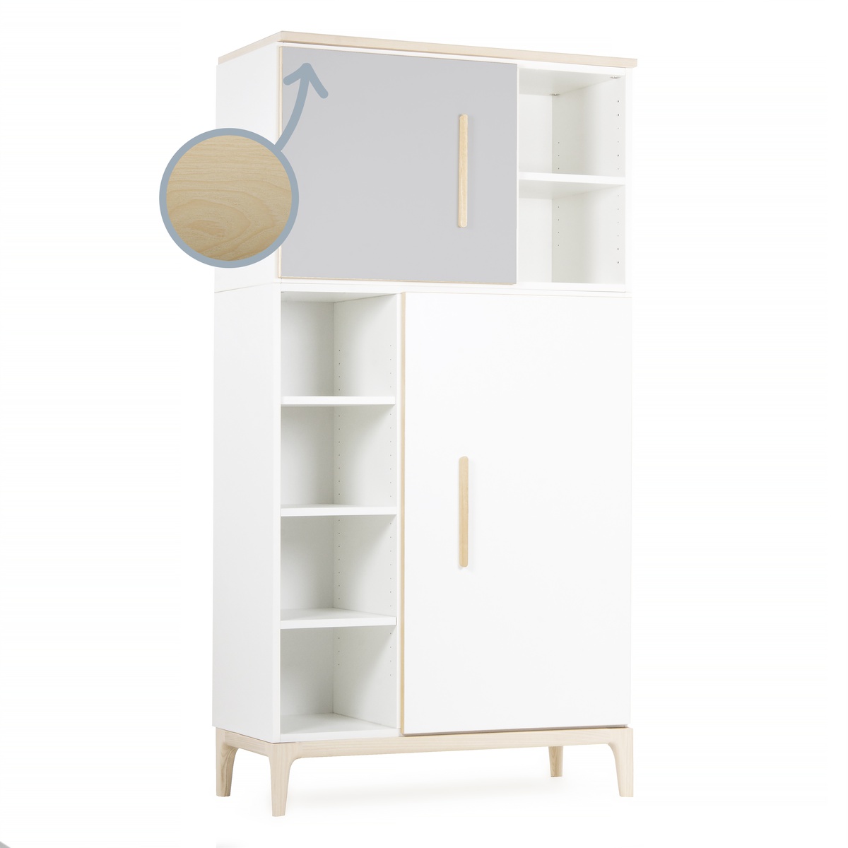 Armoire 173 cm 2 portes NADO Curve finition frêne manhattan grey-white