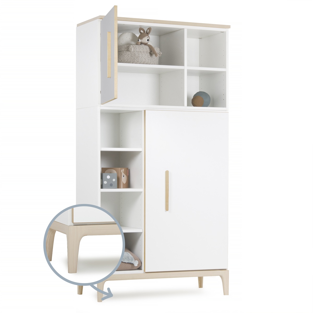 Armoire 173 cm 2 portes NADO Curve finition frêne manhattan grey-white