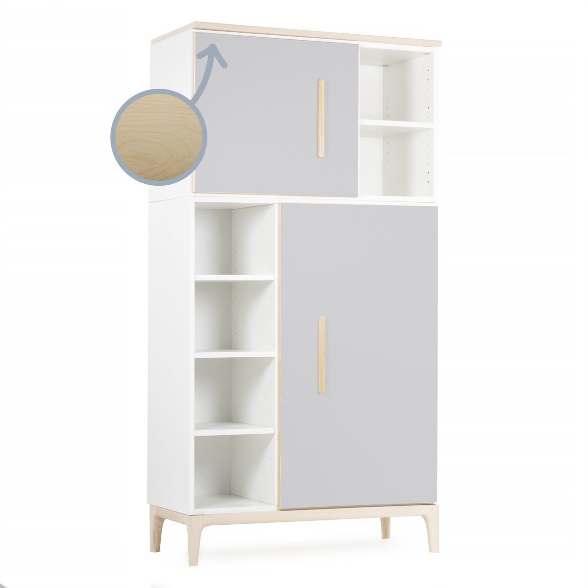 Armoire 173 cm 2 portes NADO Curve finition frêne manhattan grey
