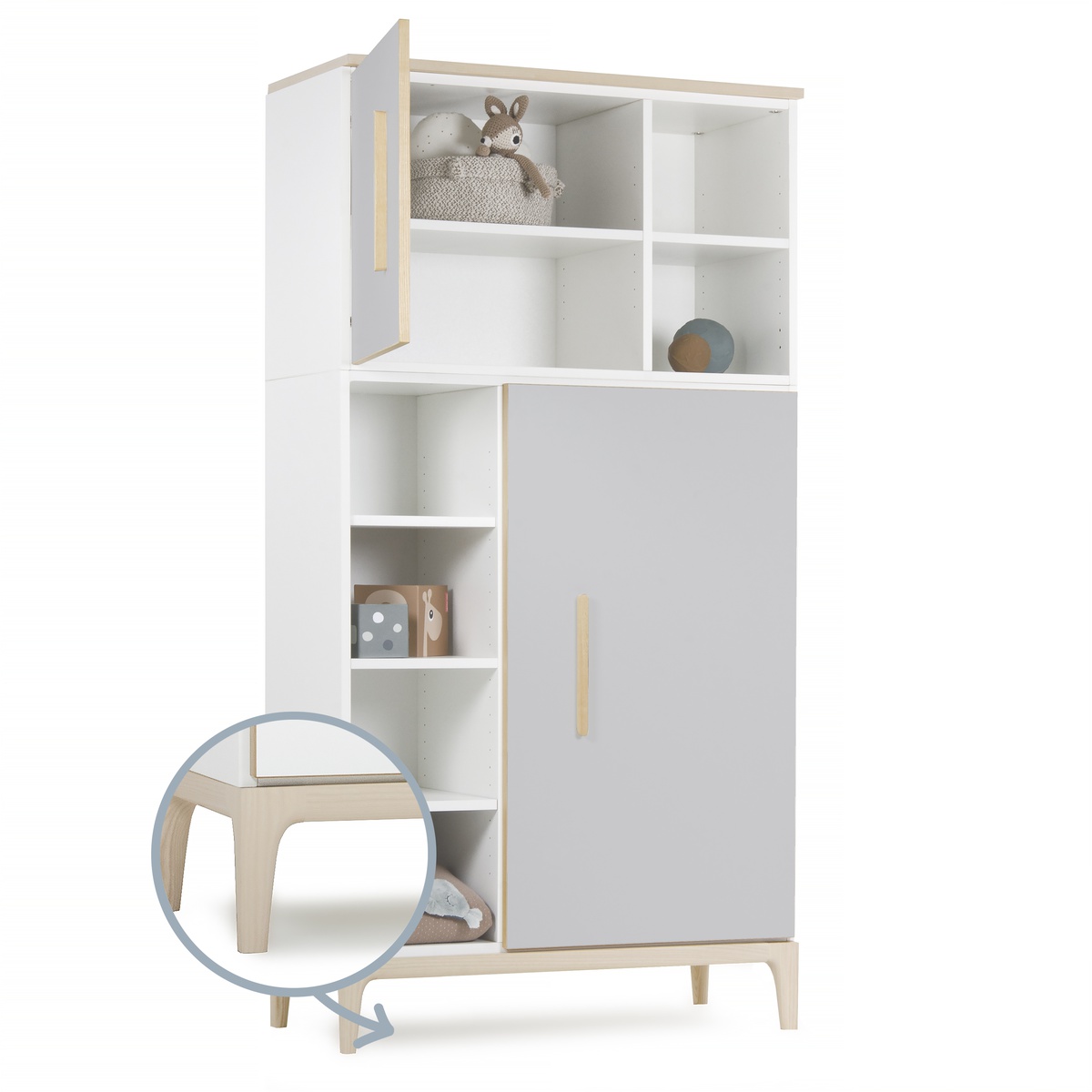 Armoire 173 cm 2 portes NADO Curve finition frêne manhattan grey