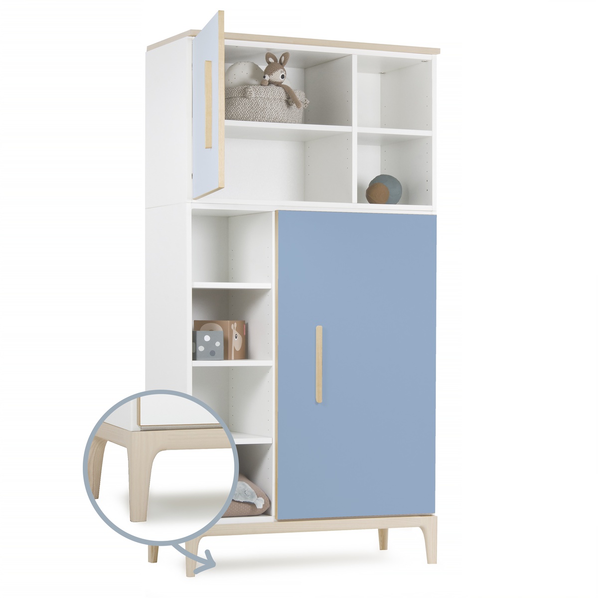Armoire 173 cm 2 portes NADO Curve finition frêne sky blue-capri blue