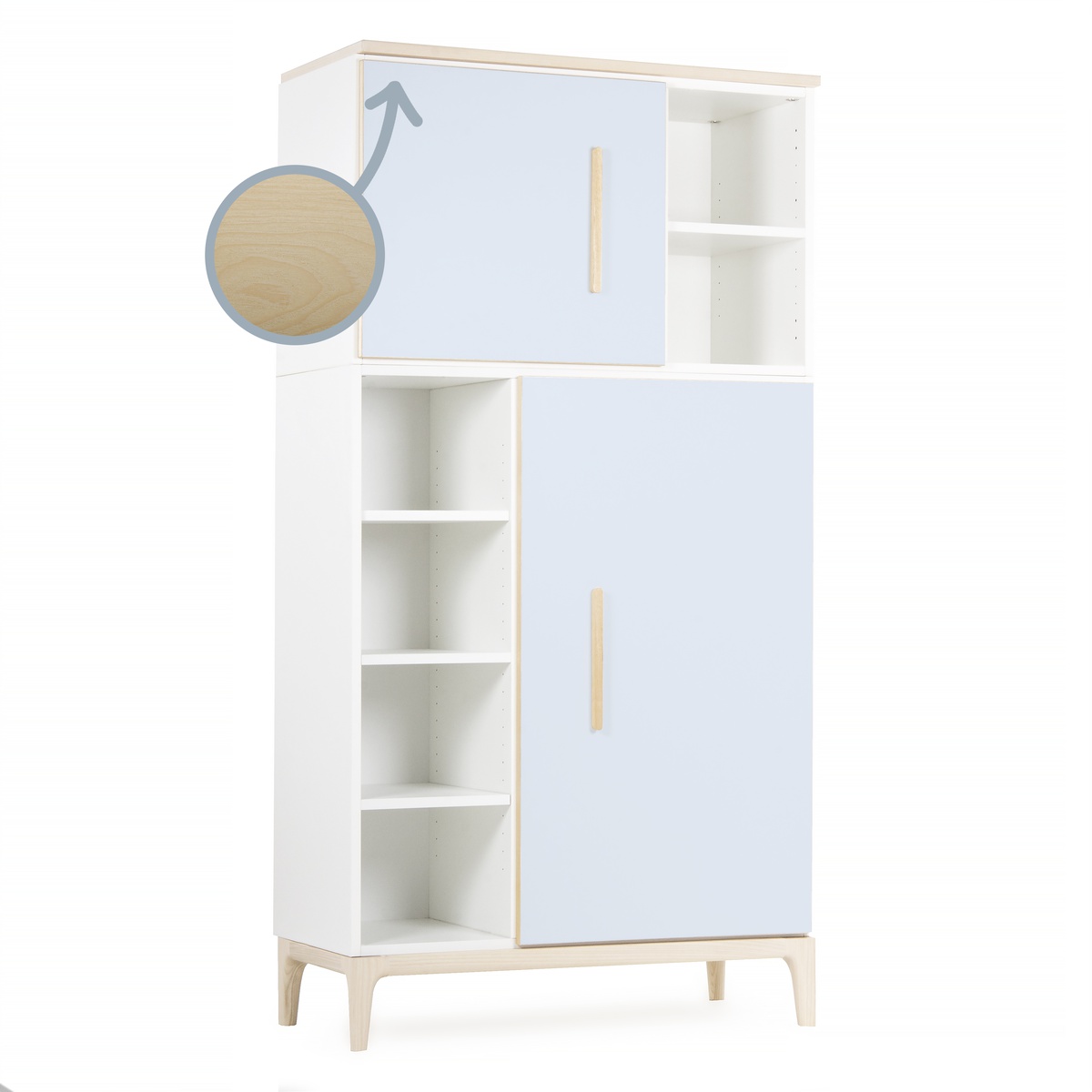 Armoire 173 cm 2 portes NADO Curve finition frêne sky blue