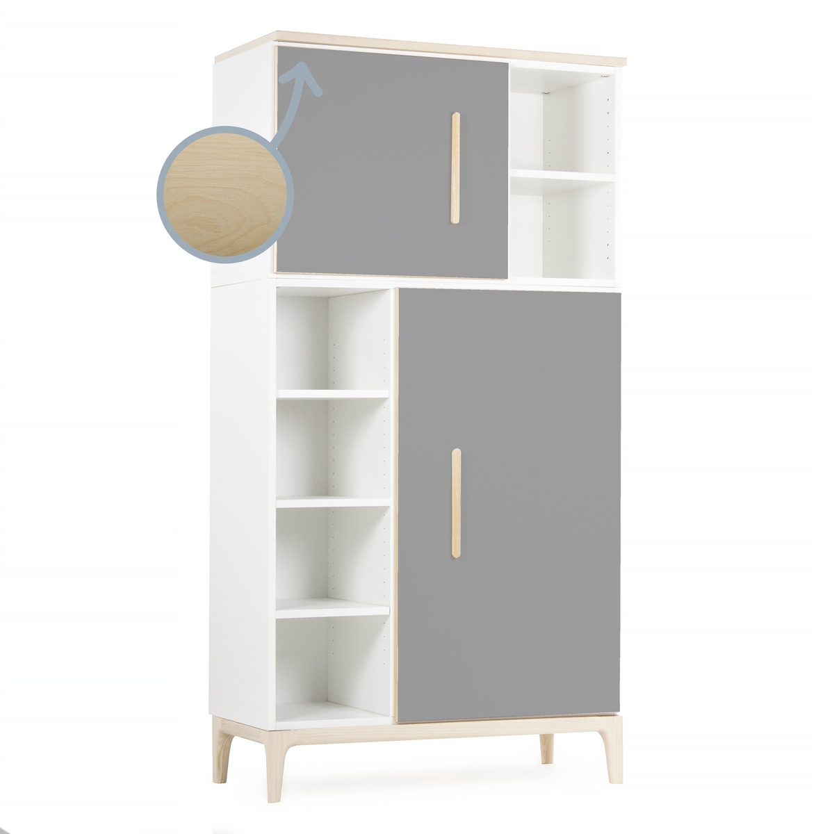 Armoire 173 cm 2 portes NADO Curve finition frêne slate grey