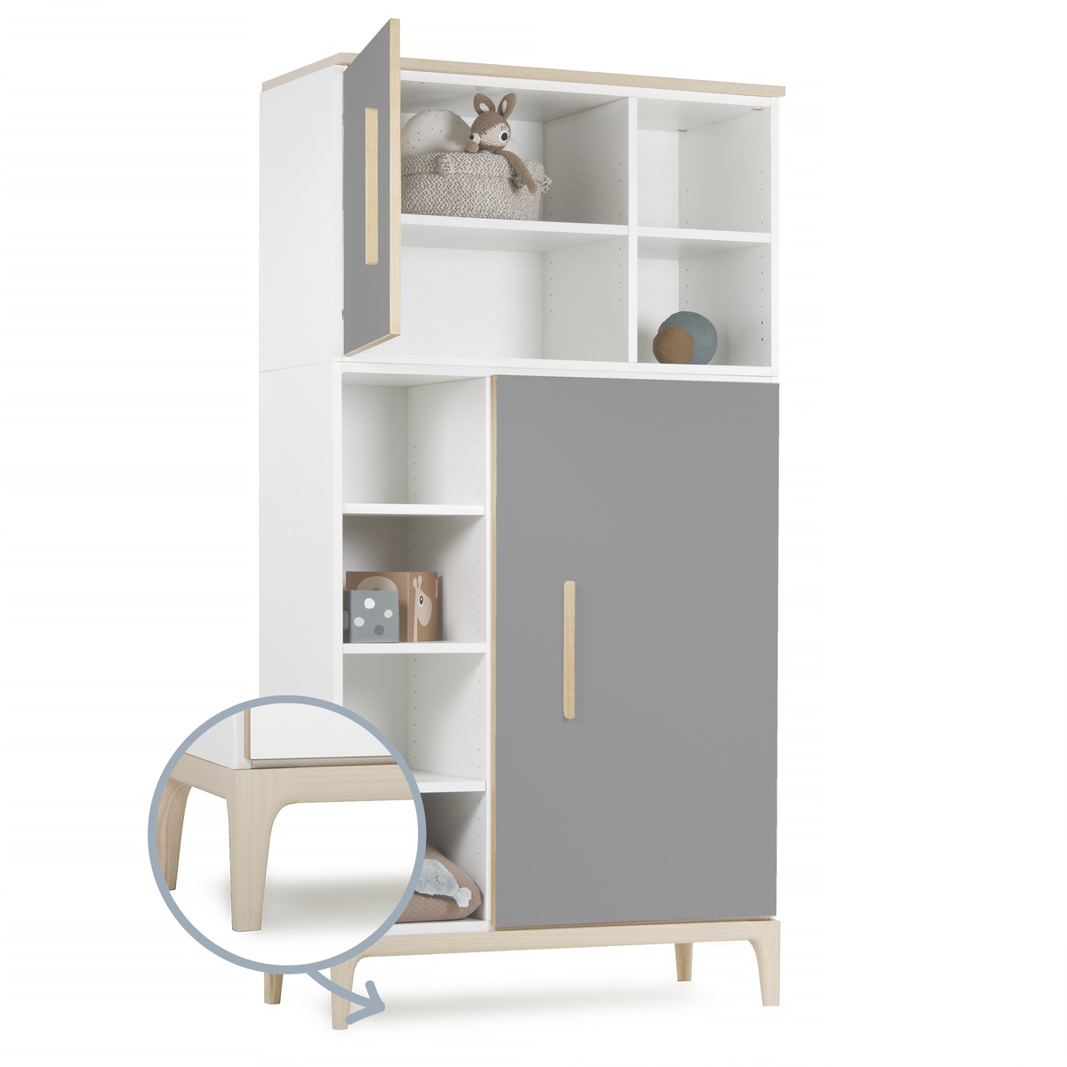 Armoire 173 cm 2 portes NADO Curve finition frêne slate grey