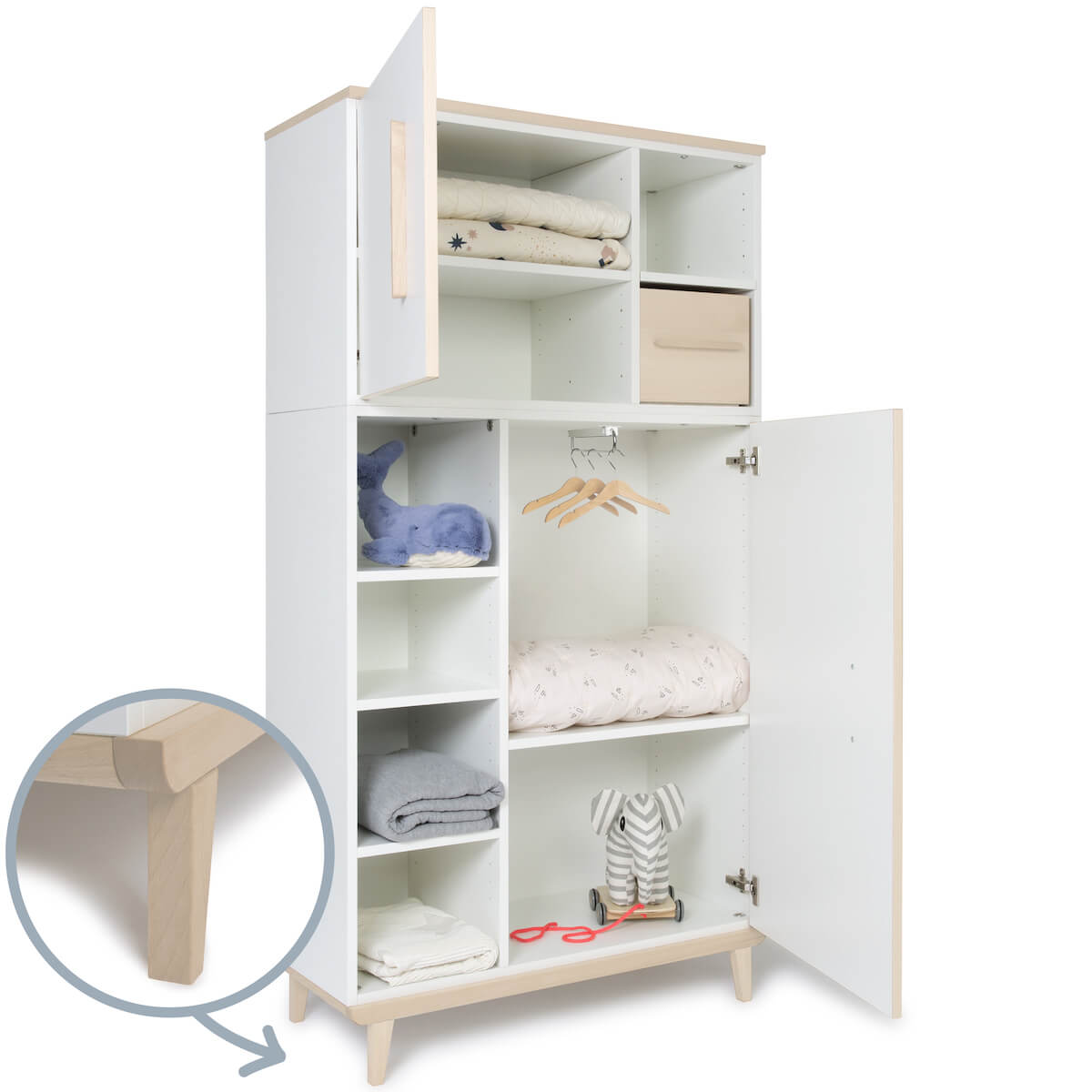 Armoire 173 cm 2 portes NADO Retro finition frêne white