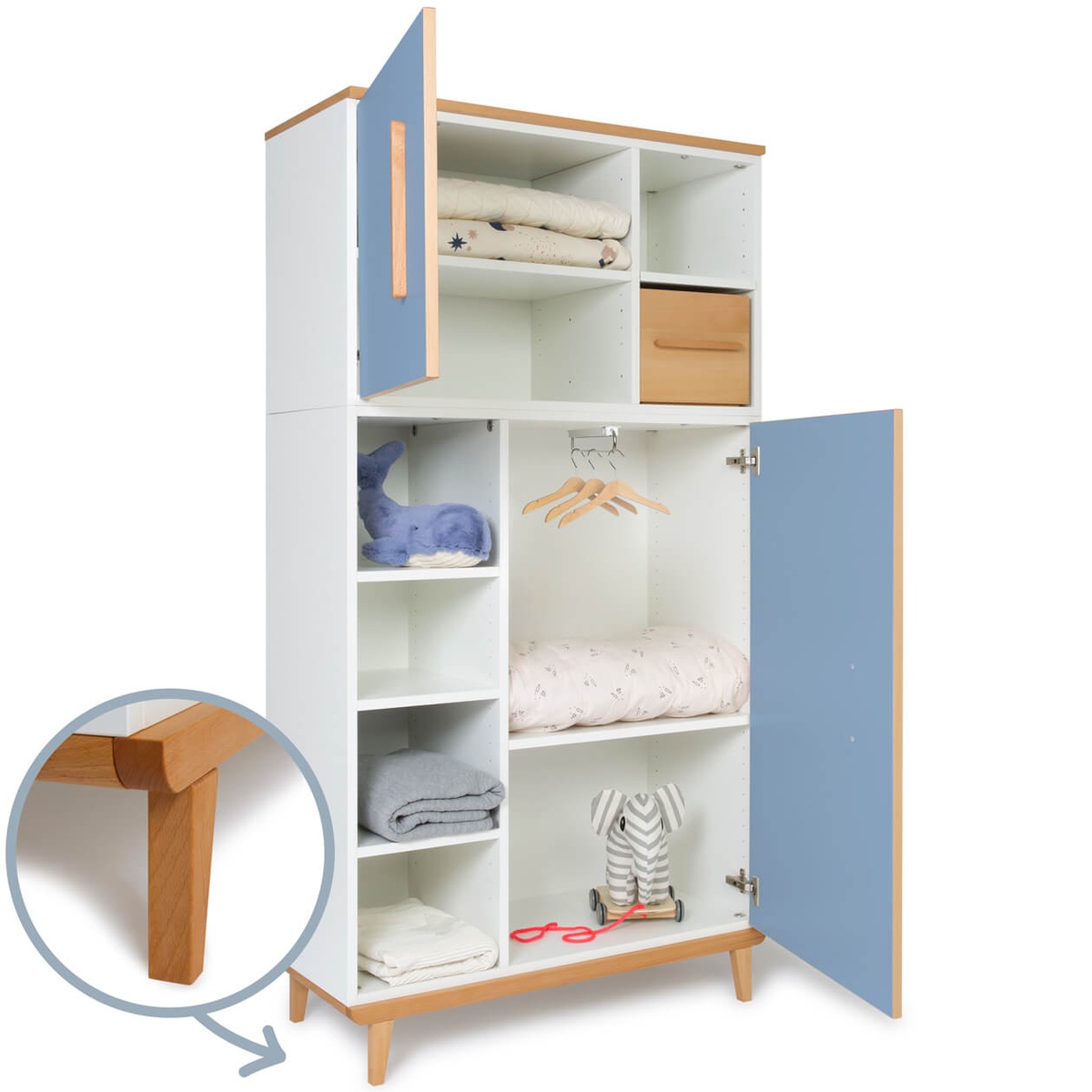 Armoire 173 cm 2 portes NADO Retro finition hêtre capri blue