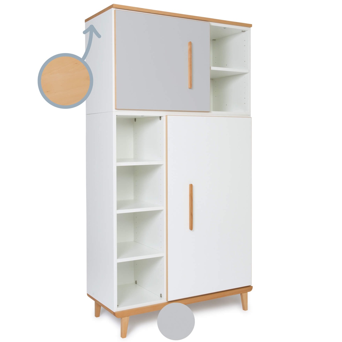 Armoire 173 cm 2 portes NADO Retro finition hêtre manhattan grey-white