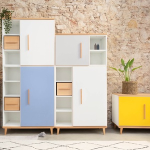Armoire 173 cm 2 portes NADO Retro finition hêtre manhattan grey-white