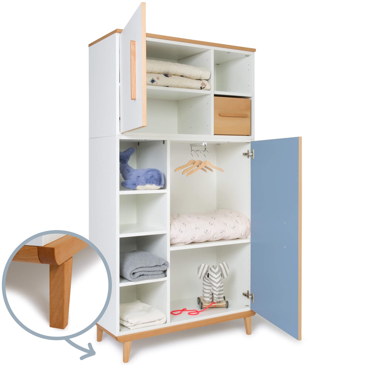 Armoire 173 cm 2 portes NADO Retro finition hêtre sky blue-capri blue