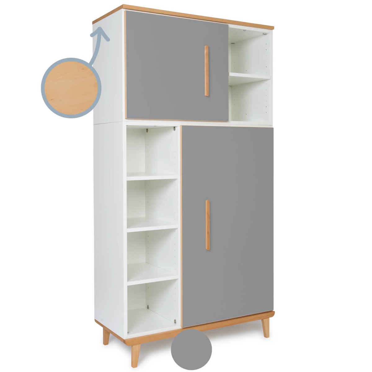 Armoire 173 cm 2 portes NADO Retro finition hêtre slate grey