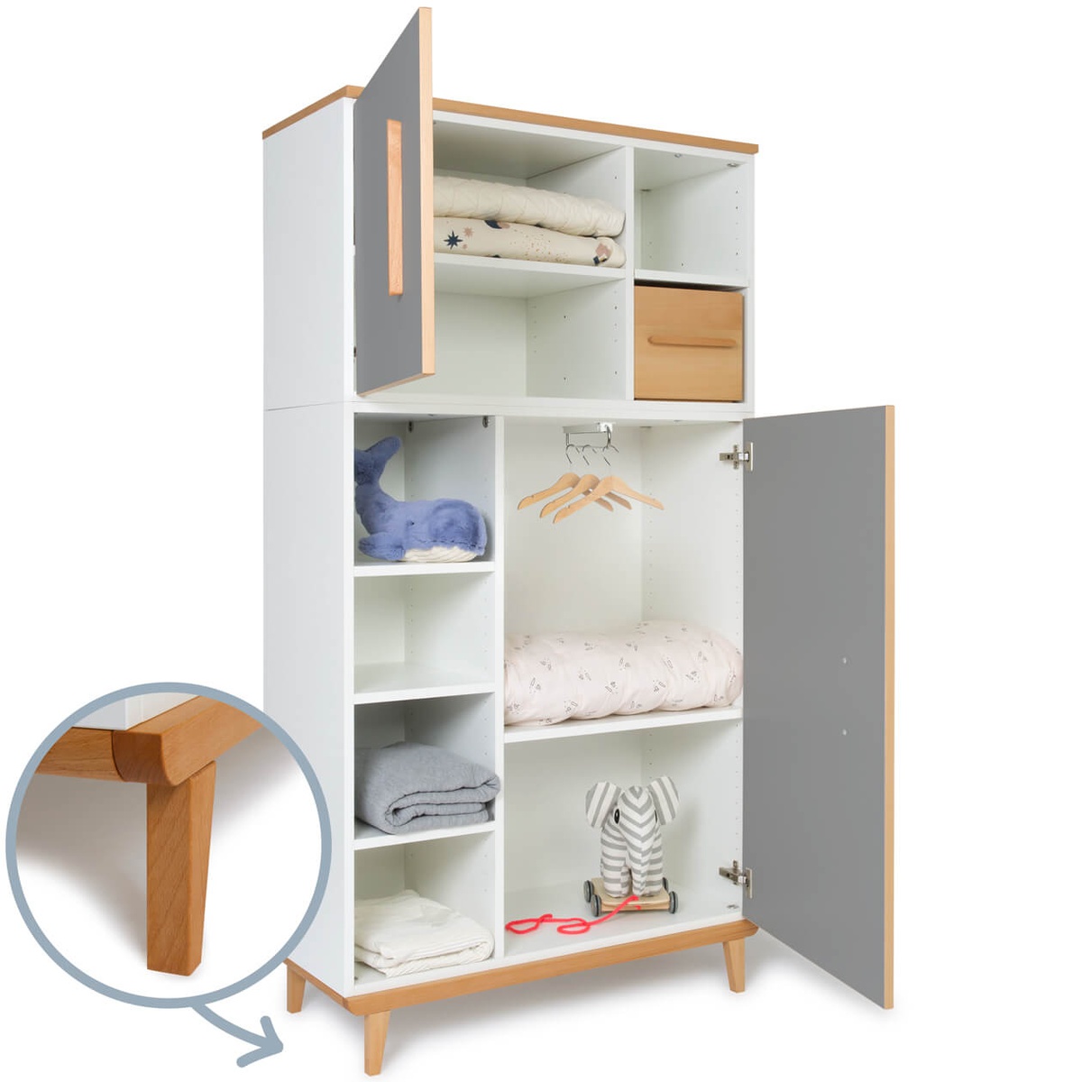 Armoire 173 cm 2 portes NADO Retro finition hêtre slate grey