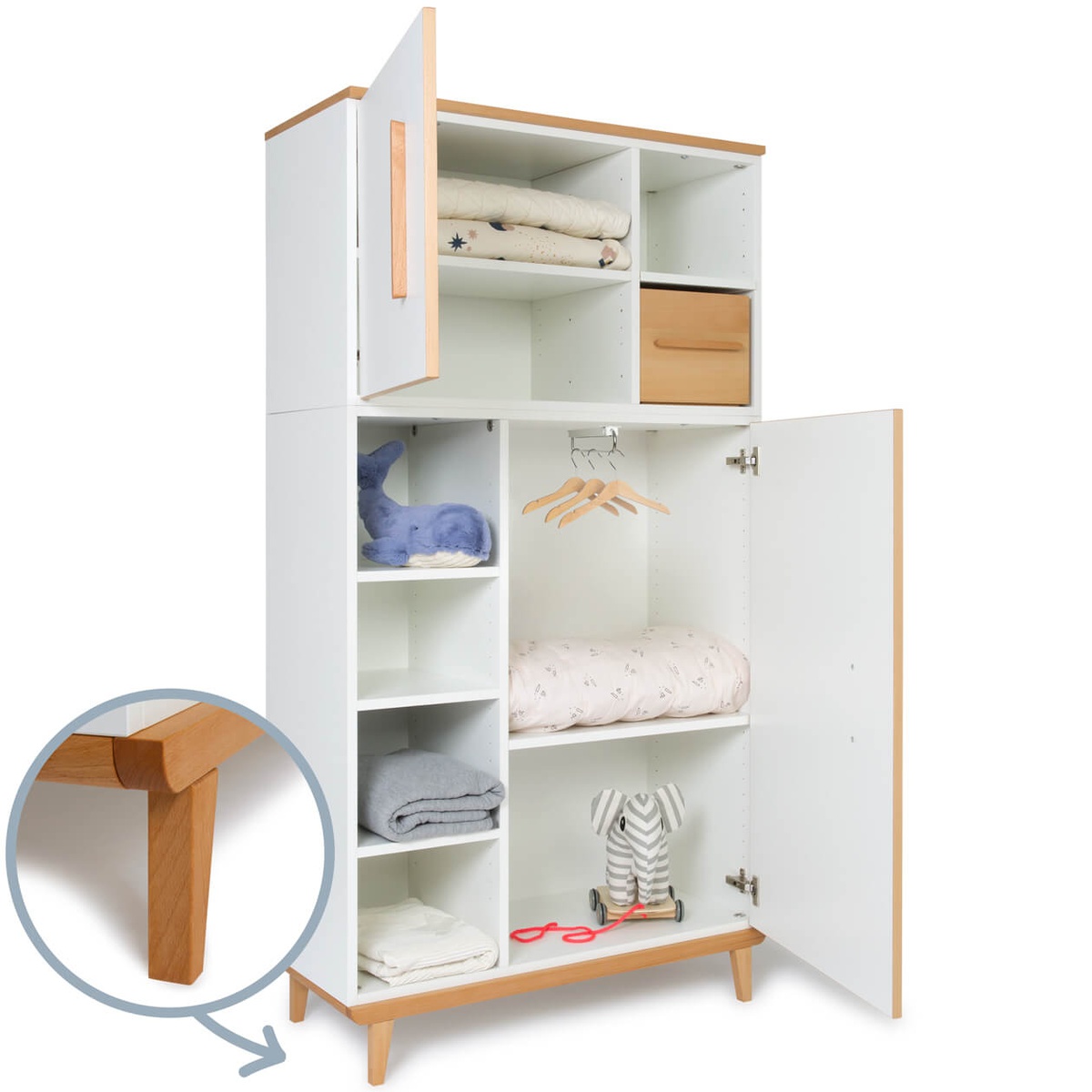 Armoire 173 cm 2 portes NADO Retro finition hêtre white