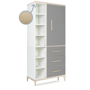 Armoire 198 cm 1 porte 3 tiroirs NADO Curve finition frêne slate grey