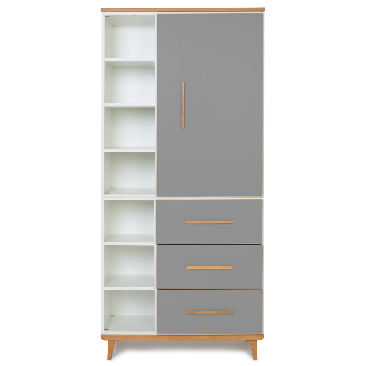 Armoire 198 cm 1 porte 3 tiroirs NADO Retro finition hêtre slate grey