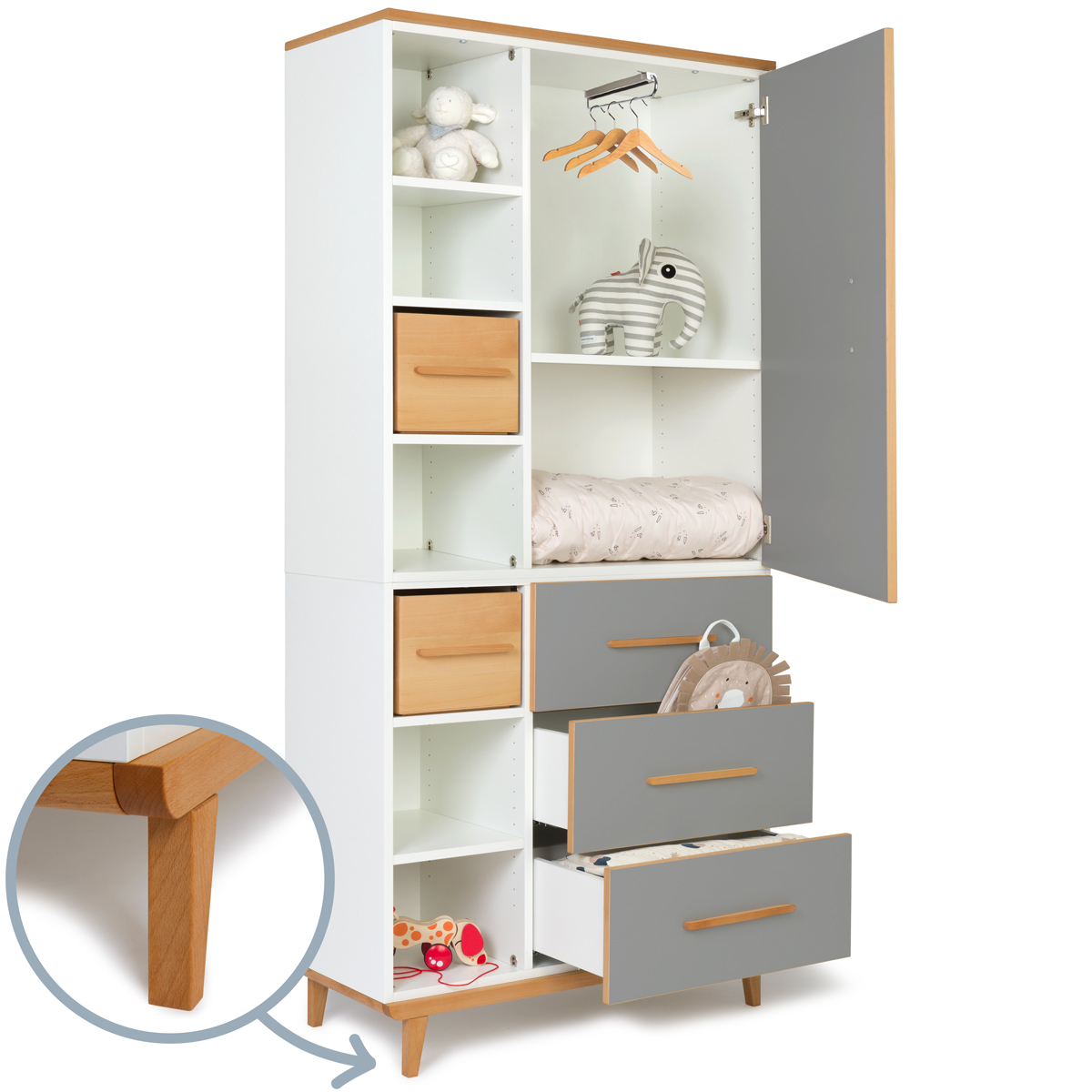 Armoire 198 cm 1 porte 3 tiroirs NADO Retro finition hêtre slate grey